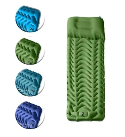 Ultralight Inflatable Sleeping Pad with Pillow Attached, Foot Press Pump Backpacking Hiking Inflatable Sleeping Pad for Cmping