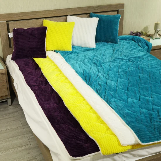 Fresh Blue Yellow Candy Color Warm Soft Fleece Flannel Polyester Blankets