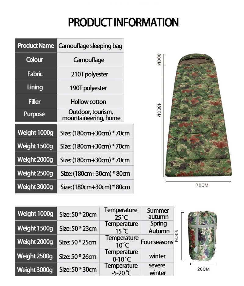 Waterproof Army Style Camp Camouflage 3.5kg Below Zero 20 State Reserve Emergency Green Military Style Sleeping Bags Winter Troops Style Relief Camping Bag