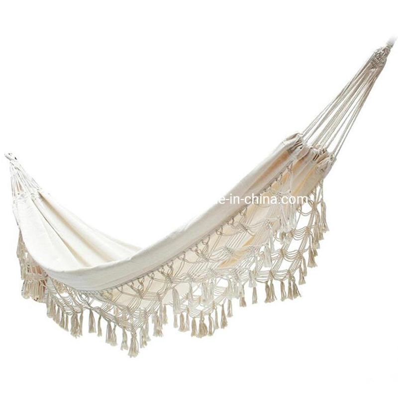 Cotton Hammock with Tassel Garden Patio Swing Bed Outdoor Hanging Hamac